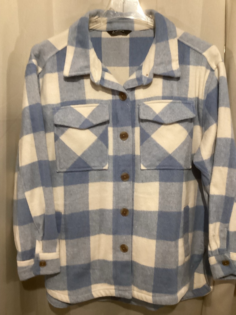 Members Mark Plaid Shacket in Light Blue & White